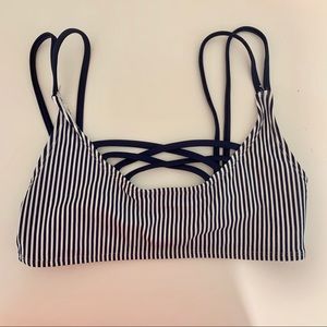 Navy Blue and White stripe bikini top